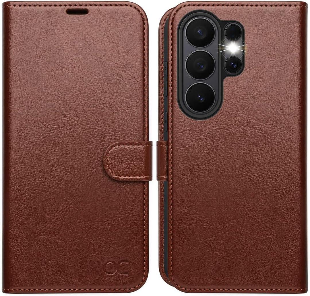 OCASE Compatible with Samsung Galaxy S26 Ultra Wallet Case, PU Leather Flip Folio Case with Card Holders RFID Blocking Kickstand [Shockproof TPU Inner Shell] Protective Phone Cover 2026, Dark Brown