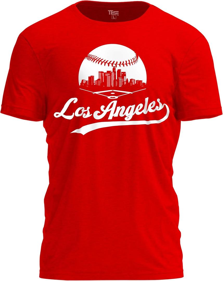 Baseball Shirt Fan Cityscape T-Shirt with Urban Skyline Graphic (Red, M)