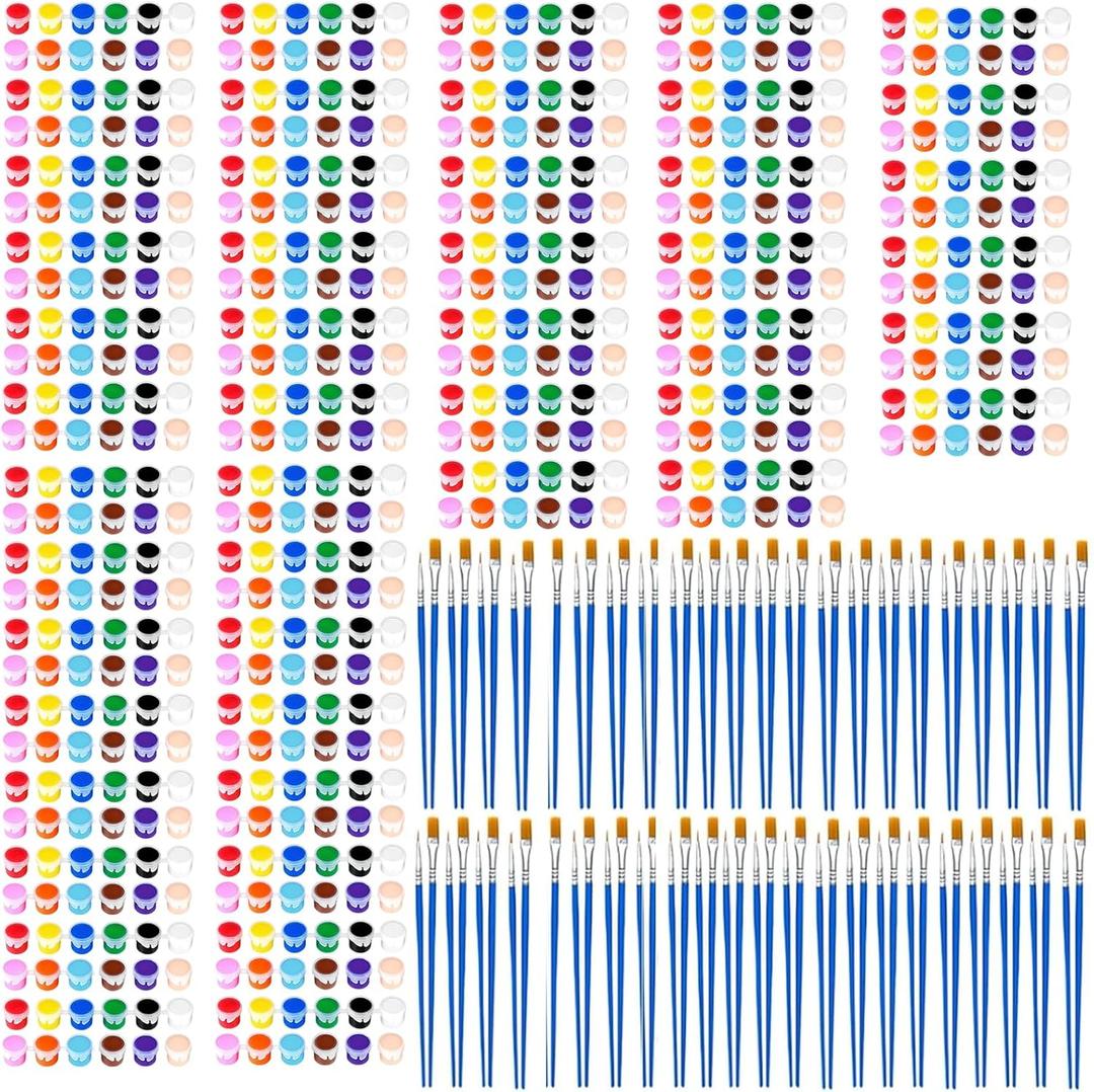 50 Pack Mini Acrylic Paint Set, 12 Colors Washable Acrylic Paint Strips with 100Pcs Painting Brushes for Kids&Adults Paint, 700PCS Kids Painting Kit for Birthday Party Favor, Classroom, Art Gift