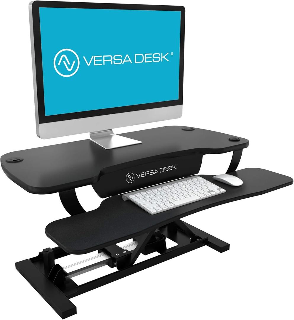 VERSADESK PowerPro 36 x 24 Standing Desk Converter | 7.75 - 23.5 Electric Height Adjustable Sit to Stand Desk Riser w/Keyboard Tray & USB Hub - Ergonomic Workstation for Home & Office, Black