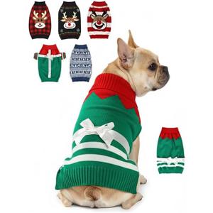 Dog Christmas Sweater, Soft Warm Pet Clothes Coat for Small Medium Large Dogs and Cats Boy Girl, Fall Cozy Holiday Turtleneck Knitting Collar Pullover Pup Outfit Costume for Thanksgiving New Year (Red Green Sleeveless, XXL)