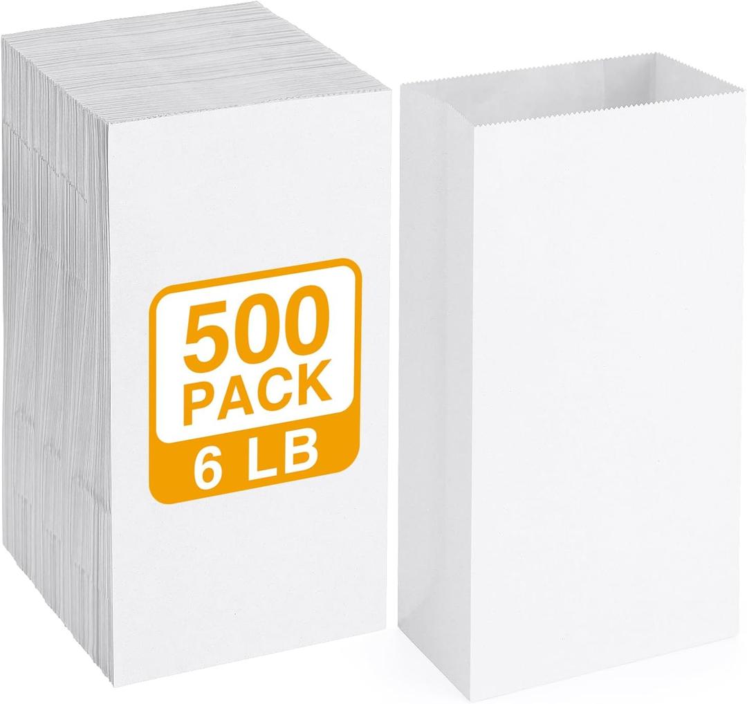 BagDream 500 Pack Paper Lunch Bags 6 Lb White Kraft Bag Small Paper Bags Grocery Sacks for Snacks, Crafts, Lunch 6 lb Capacity