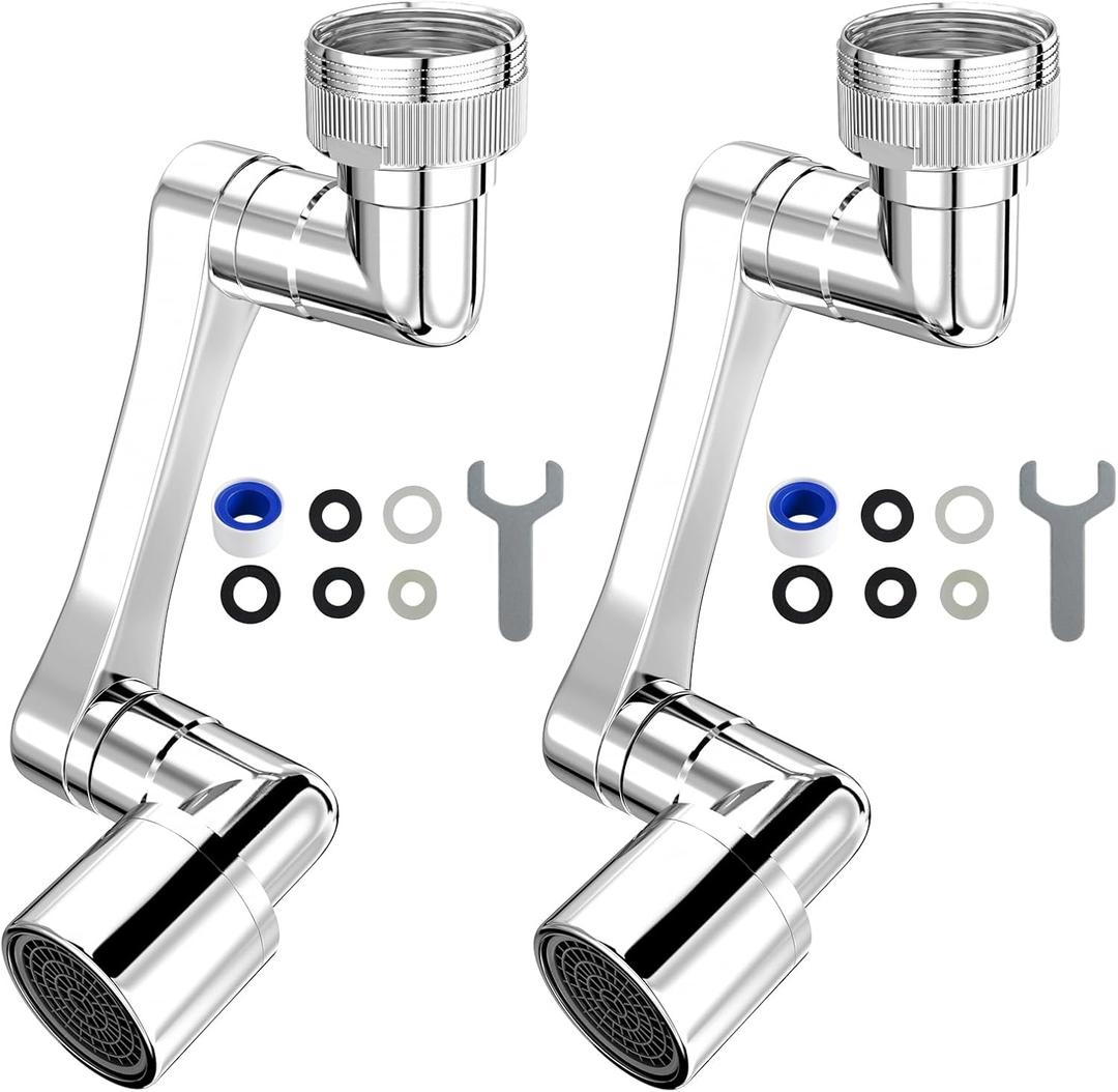 1080 Swivel Faucet Extender, Heavy Duty Rotating Sink Extension, Universal Swivel Multifunctional Robotic Arm, Rotating Splash Filter Extension Faucet Aerator for Kitchen Bathroom-2 Pcs