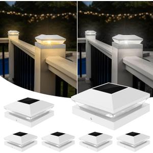 T-SUN Bright Solar Post Cap Lights 6 Pack  Outdoor Waterproof Solar Powered Deck Fence Post Lights for Wooden (4x4/6x6) & Vinyl (4x4/5x5) Posts  2 Modes for Garden, Patio, Gate, Mailbox, Porch
