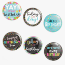 BLUE PANDA Happy Birthday Pinback Party Buttons - Birthday Pins Pack - Celebration Button Set (2.25 Inches, 6 Designs, 24-Pack)