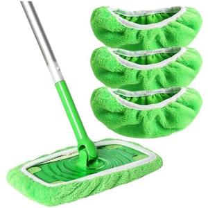 3 Pack Green Reusable Microfiber Mop Pads Replacement, Wet and Dry Flat mop Cover, Washable Wet Pads Refill for Surface/Hardwood Floor Cleaning (Mop is Not Included)