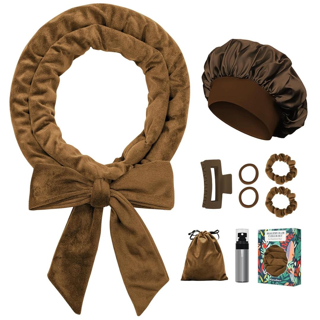 Gwabee Heatless Curls Overnight Hair Curler, 70" Soft Hair Curlers to Sleep In No Heat Curls Overnight, 9 PCS No Heat Curlers Set for Women - Golden Brown