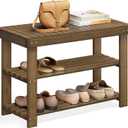 SONGMICS Shoe Rack Bench, 3-Tier Bamboo Shoe Storage Organizer, Entryway Bench, Holds Up to 286 lb, 11.3 x 27.6 x 17.8 Inches, for Entryway Bathroom Bedroom, Yellow Brown ULBS04WL