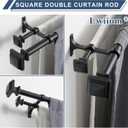 Double Wood Curtain Rods for Windows 36 to 72 Inches,1 Inch Decorative Wooden Curtain Rod with Square Imitation Wood Grain Finials and Double Aluminum Bouquet Bracket, Antique Black