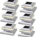 MAGGIFT 6 Pack Post Lights, Outdoor Cap for Fence Deck Patio, Solar Powered, Warm White High Brightness SMD LED Decorative Lighting, Lamp Fits 4x4, 5x5 or 6x6 Wooden, White