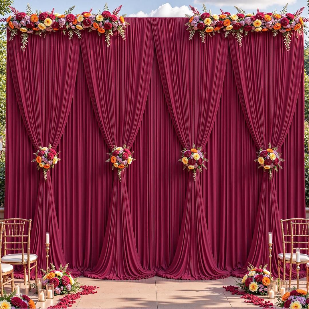8 Panles Burgundy Backdrop Curtains - Wrinkle Free Fabric Backdrop Curtain for Photoshoot, 10FT Wedding Party Photo Backdrop Drapes for Birthday Baby Shower Photography Stage Background Decorations