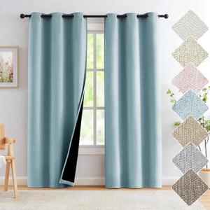Treatmentex Blackout Linen Curtains for Living Room, Aqua Blue 40" Wide, 95" Length Long Curtains, 2 Panels Set, Farmhouse Burlap Texture Thermal Insulated Privacy Window Drapes for Bedroom Guestroom