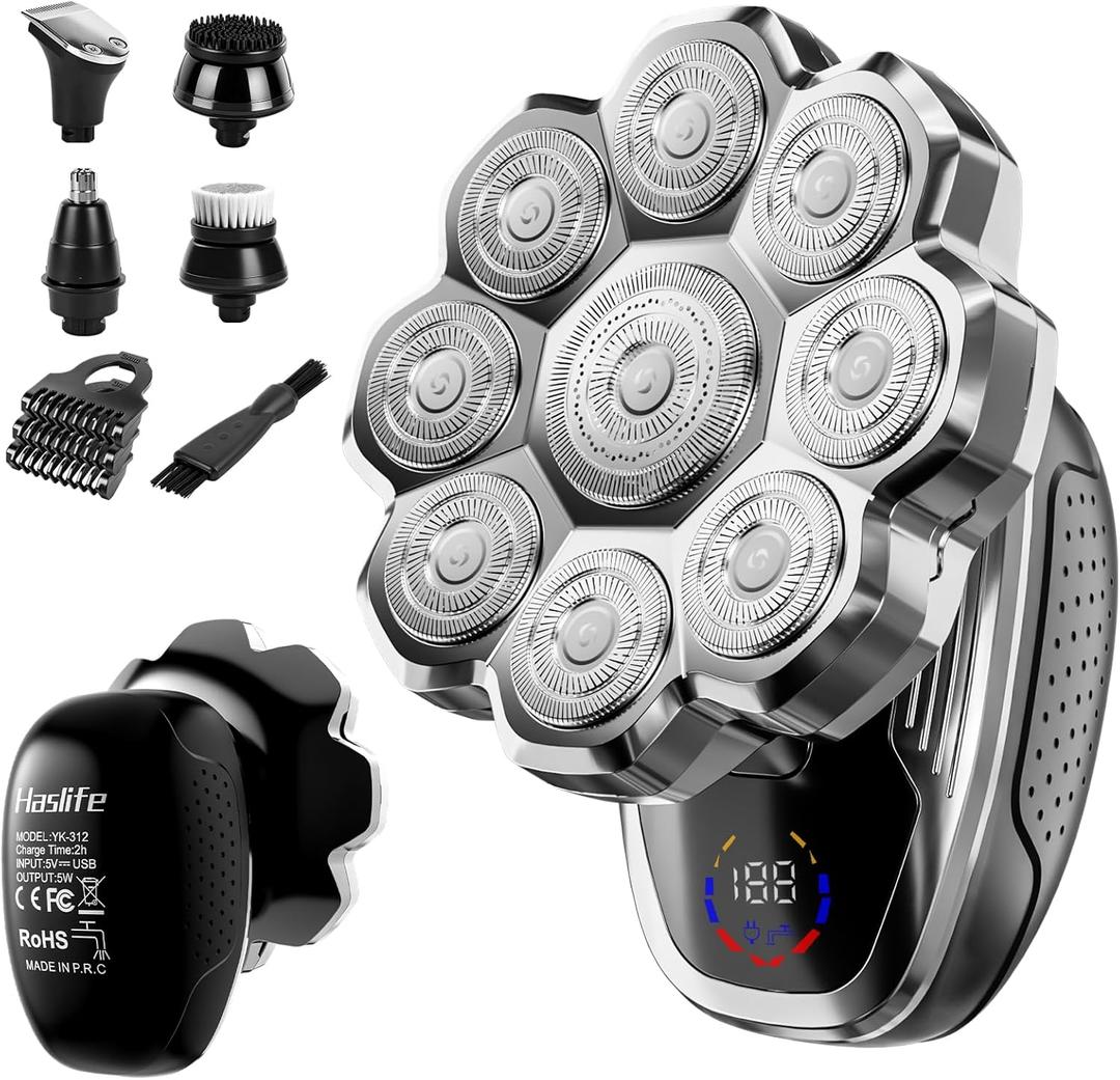 Electric Razor for Men, Head Shavers for Bald Men, Electric Shavers for Men with Wet & Dry Bald Head Shaver 9D Floating, 5-in-1 Body Shavers Comes with Magnetic Detachable Blades