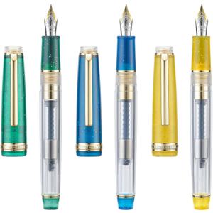 Set of 3 Jinhao 82 Fountain Pens Transparent Starry Sky Color Acrylic Extra Fine Point Gold Trim with Converter