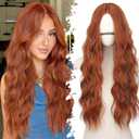 Eawwii Ginger Long Wavy Wig for Women, Pre-Cut HD Lace Natural Hairline, Glueless Middle Part, Synthetic Fiber for Daily and Party Use 26Inch