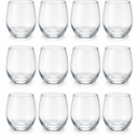 Glasses Set of 12, 18oz Stemless Wine Glass & Cocktail Tumbler Set – Premium Glass Drinking Cups in Bulk– Deluxe Gift Pack Short Drinking Glasses, Dishwasher Safe