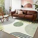 RoomTalks Mid Century Modern Washable Rug Stain Resistant, Boho Cute Aesthetic 8x10 Area Rugs for Bedroom Dining Living Room Office, Green Abstract Tropical Leaves Indoor Rug Plant Botanical Carpet
