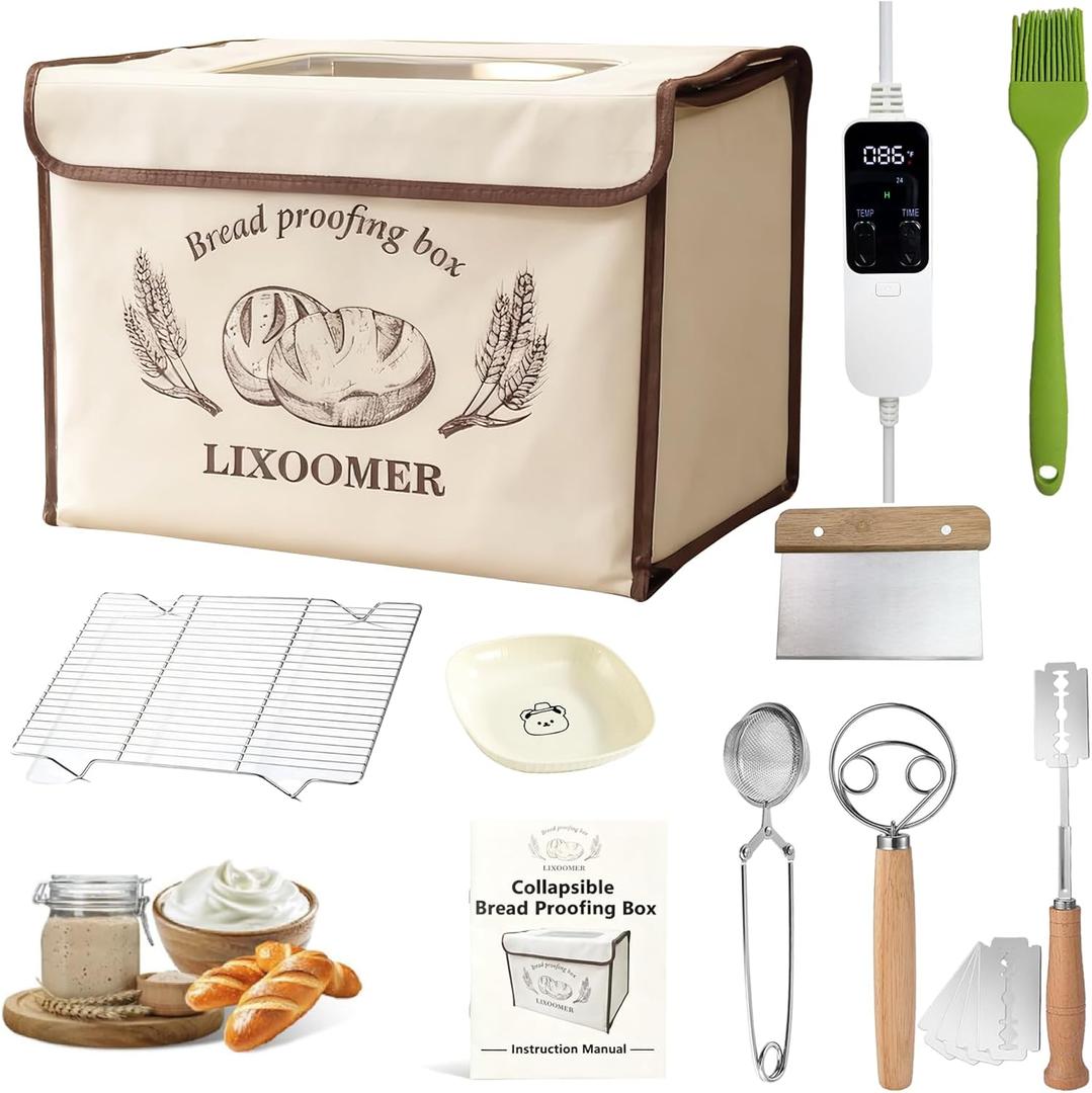 Collapsible Bread Proofing Box with 68-115F Temp Control & 48H Timer, Bread Making Kit with Dough Warming Box, Includes 7 Kitchen Baking Accessories