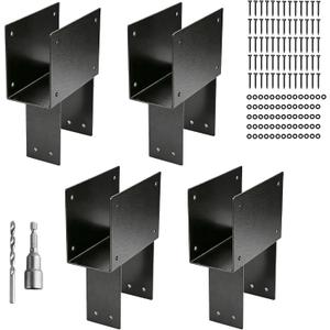 4x6 Post Brackets Kit(Actual 3.5"x5.5"), 4 Pack Heavy-Duty Post Caps Tie Bracket, Brackets for Wood Posts Beam Support, Gazebo Pergola Deck Porch Wood Connections Steel Brackets