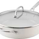 KitchenAid Hard Anodized Ceramic Induction Nonstick Cookware Saute Pan/Jumbo Cooker with Lid and Helper Handle, Dishwasher Safe, 5 Quart Sauteuse with Stainless Steel Handles - Porcelain White