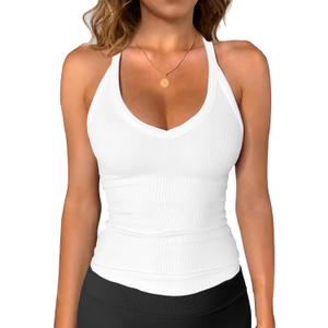 IGENJUN Women Workout Tops for Women Racerback Tank Tops 2026 Yoga Gym Ribbed Sleeveless Shirts Clothes, L, White