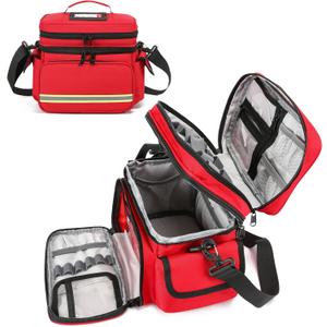 Double Layer Medical Bag Empty First Aid Bag Emergency Trauma Bag Empty, First Responder Organizer for Nurses,Home Health Care, EMT (Red)