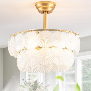 20" Gold Shell Crystal Ceiling Fan with Light,Modern Caged Fandelier