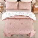 Drucon Blush Pink Quilt Set King Size 3 Pieces Floral Branch Botanical Quilt Bedspread, Reversible Floral Leaves Pattern Lightweight Microfiber Bedding Coverlet Set for All Season