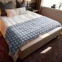 2 Layer Cozy Lightweight Muslin 100% Cotton Blanket for Bed, Couch & Sofa, Summer Bedding Coverlet with Pattern,Blue,Twin 59''x78''
