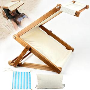 Foldable Wooden Beach Headrest with Adjustable Sun Shade, Ergonomic Neck Support Pillow with Removable Washable Cover for Pool, Camping and Beach