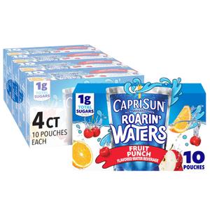 Capri Sun Roarin' Waters Flavored Water Beverage, 40 Pouches, for School Lunches and On-the-Go Hydration, Fruit Punch Natural Flavor with Other Natural Flavor, All Natural Ingredients, 6 oz (EXP 08/26/27)
