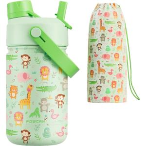 12 oz Insulated Kids Water Bottle: Spill-Proof, Insulated Cup with Straw Spout Lid and Carrier Bag, BPA-Free, Cupholder Friendly, 24H Cold for School, Camping, Sports, Birthday Gift (Critter Carnival)