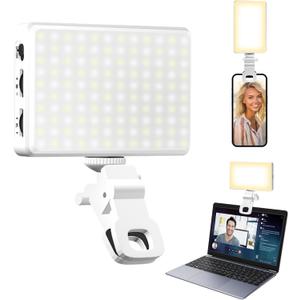 120 LED Selfie Light for iPhone/Phone/Camera/Laptop/iPad, 5000Mah Rechargeable Clip Phone Light, Adjusted 3 Lights Modes for Makeup, TikTok, Live Stream, Vlog(White)