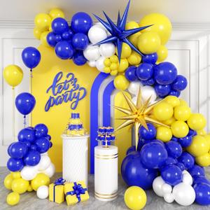 137pcs Royal Blue and Yellow Balloon Arch Kit, White Royal Blue and Yellow Balloons for Anniversary Engagement Graduation Baby Shower Birthday Party Decorations