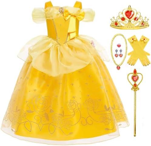 Luzlen Princess Costume for Girls Kids Belle Dress Halloween Cosplay Party Outfit Toddler Princess Dress Up, 100 CM