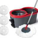 360 Spin Mop and Bucket Set Quick-Dry Technology,Mop and Bucket with Wringer Set for Home & Kitchen,Wet/Dry Floor Cleaning Kit with 4 Microfiber Mop Heads & Adjustable Handle
