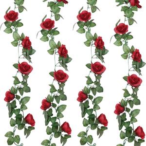 Syhood Artificial Rose Garlands Rose Vines Leaves Banners Hanging Fake Floral Garland Flower Vine for Wedding Arch Ceremony Home Garden Outdoor Party Wall Decorations, 14.4 ft(Red,2 Pieces)