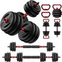 Cvonte Adjustable Dumbbell Set, 45lbs Free Weight Set With Double Locknut, 5-in-1 Dumbbells Set Includes Barbell, Kettlebells, Push up Stand, Fitness Exercise for Home Gym Suitable Men/Women