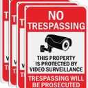Large Video Surveillance Signs, 14x10 Inches No Trespassing Sign Private Property Sign, Reflective Aluminum, Fade Resistant,Indoor or Outdoor Use (4-Pack)