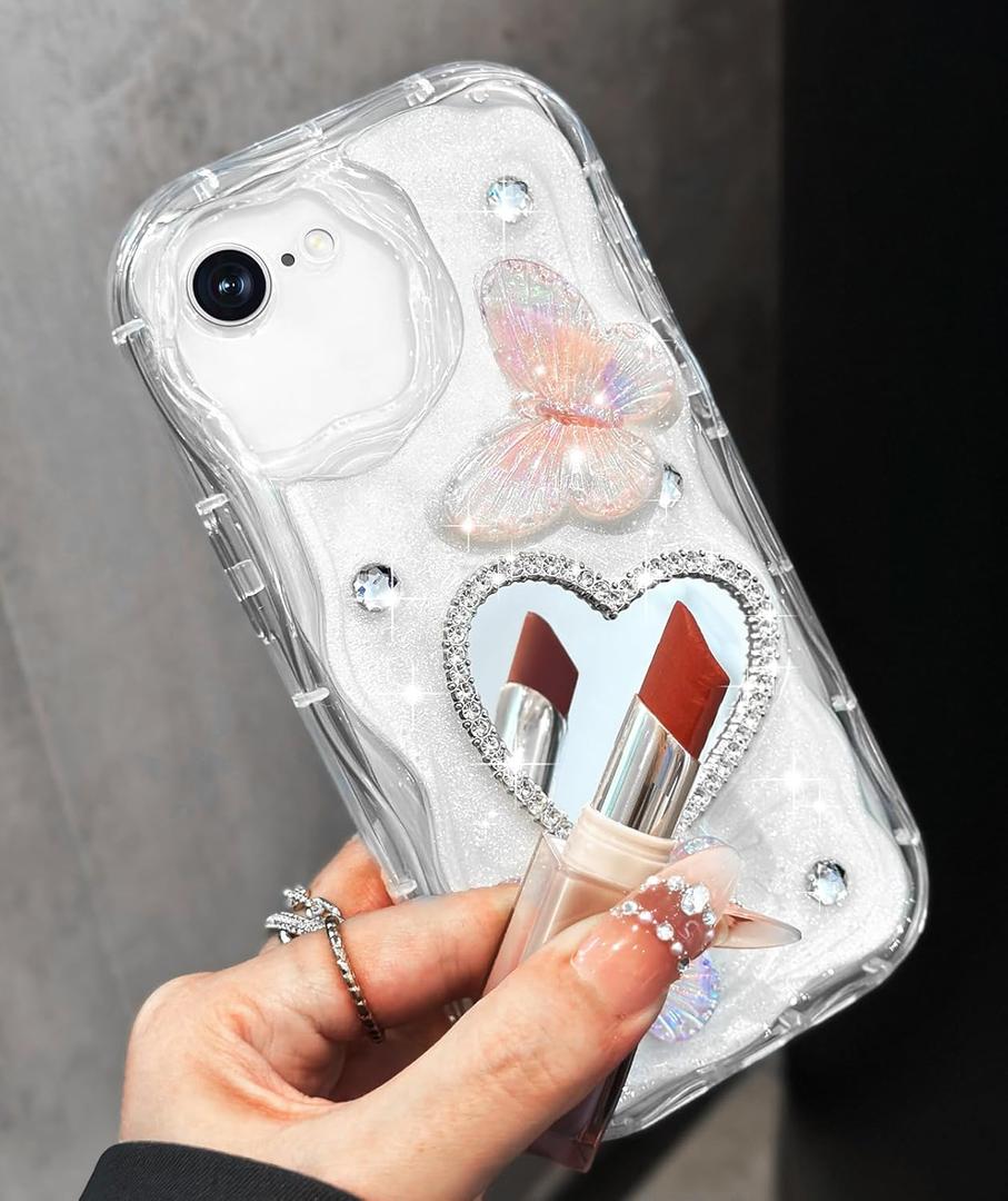 Toycamp for iPhone SE Case - for iPhone 8/7 Case Cute Women Girly Girls Glitter Phone Cover Kawaii Sparkle Bling Aesthetic Pretty Unique Design Funda for Apple SE 2nd/3rd Generation, Mirro Heart