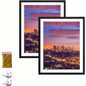 Diamond Painting Frame 30x40cm Diamond Art Frames Display Picture 12x16 Without Mat or 10x14 with Mat 2 Pack,Natural Solid Wooden,Protection Glass,Back Mat,Hanging Kit for Wall Decor-Black