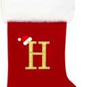 20 Inches Monogram Christmas Stockings Red Velvet with White Super Soft Plush Cuff Embroidered Xmas Stockings Classic Personalized Stocking Decorations for Family Holiday Season Decor(Letter H)