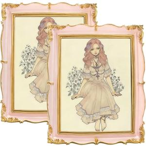 Covzoe 2 Pack Vintage Photo Frames 6x8, Antique Picture Frames with Golden Trim, Display Pictures Pink for Wall or Tabletop, Horizontal or Vertical