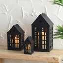 TRIROCKS Set of 3 Decorative Hanging Lanterns 13.5"&9.5"&5.5" H Gothic Street Town House Village Decor Candle Holders for Home Garden Yard Patio Gothic Parties Events Indoors Outdoors(Black)