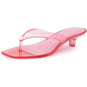 Herstyle Women’s Kitten Heels Clear Jelly Slides, Square Toe Thong Flip Flop, 1.5 Inch Low Heel Slip-On Open Toe Dressy Summer Sandals for Vacation Beach, 7