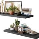 36 Inch Long Floating Shelves for Wall, Black 12 Inch Deep Floating Shelves Set of 2, Wall Shelves for Bathroom Over Toilet, Live Edge Display Shelf with Invisible Brackets for Home Decor