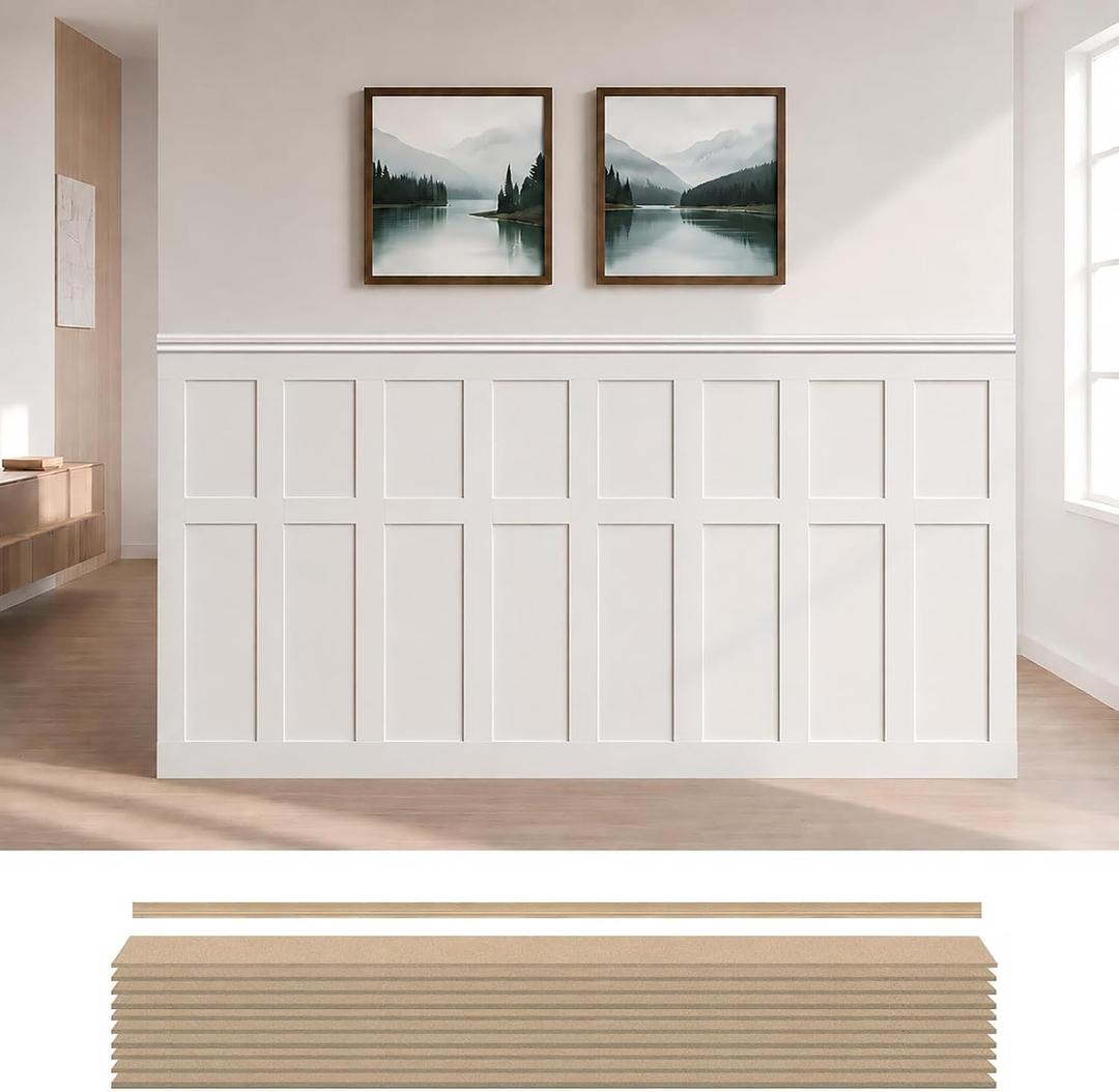 Board and Batten Wainscoting Panel Kit,MDF Premade Paintable Panel,54X96in