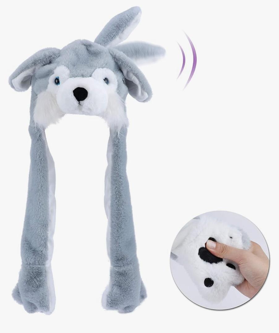 Animal Hat with Ears Moving Jumping Pop Up Beating Hat Plush Holiday Cosplay Dress Up Funny Gift for Kids