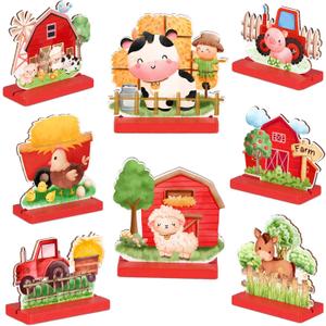 8 Pieces Farm Animals Birthday Party Supplies Farm Themed Baby Shower Decorations Wooden Table Centerpiece 3D Animals Shapes Creatures Table Topper Party Decorations
