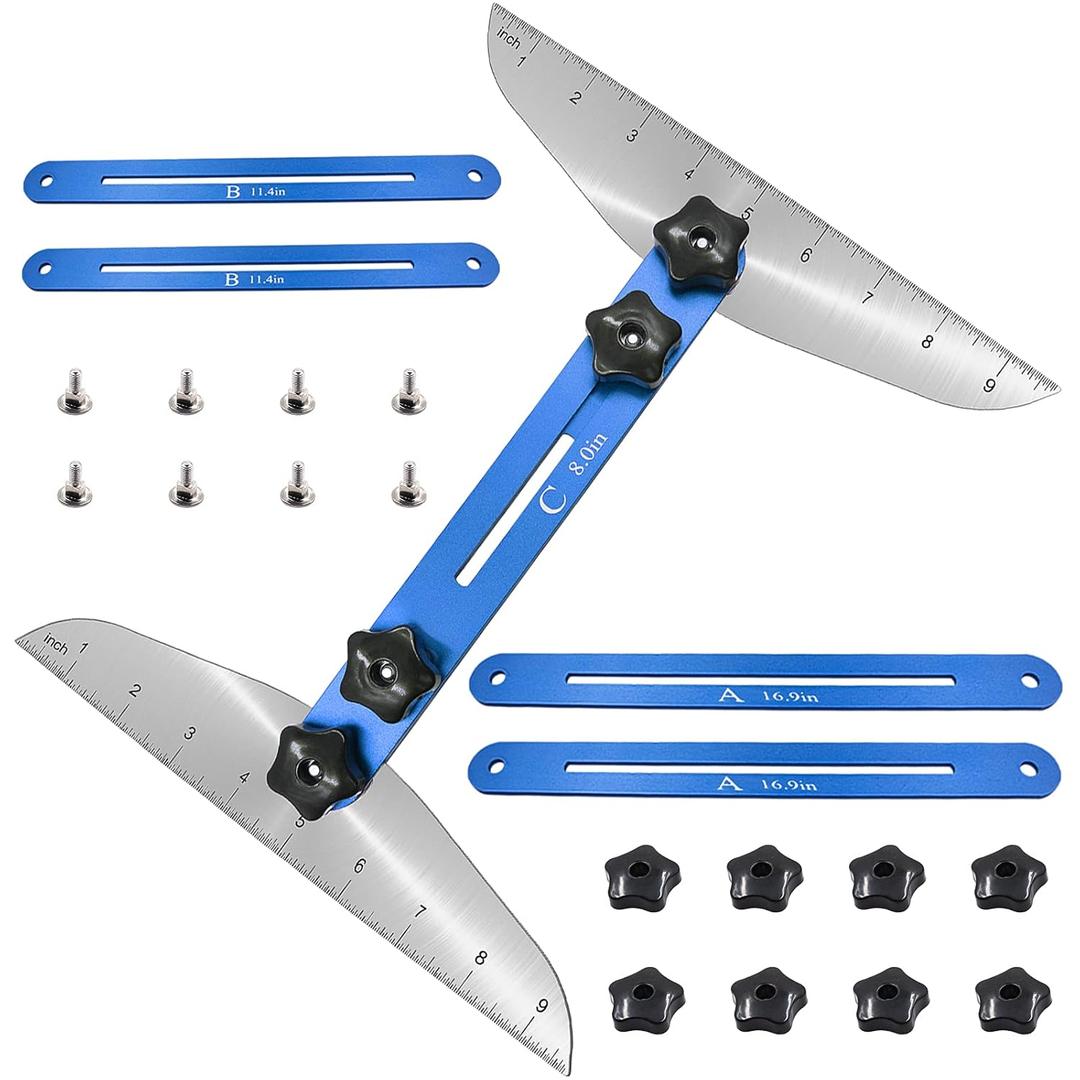 Stair Treads Gauge Template Tool - Staircases Jig, Measuring Set, Shelf Scribe Tools for Stairs, Risers, Shelf and Cutting Drywall Wizard, 11.4In to 60.7In (Blue)